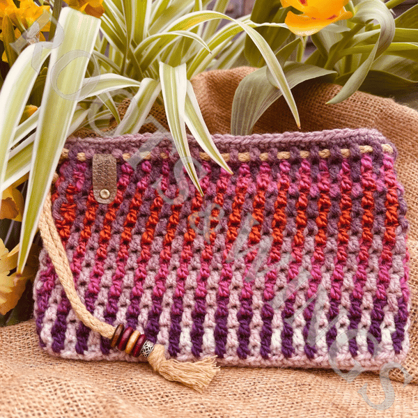 Blush Dusk 03-25 Handmade Crochet Clutch Bag One of a Kind Wristlet
