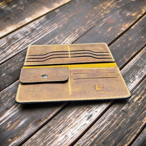 Handmade Full Grain Long Leather Wallet with Coin Pocket