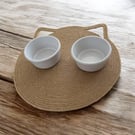 Handmade Jute Cat Bowl Mat with Handles: Rustic Eco-Friendly Placemat