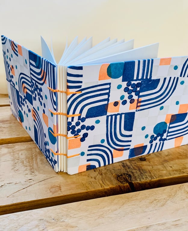 A6 Mixed Media Sketchbook with Unique, Hand-printed Covers and Coptic Binding.