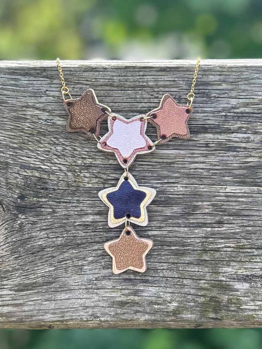 Star statement leather necklace