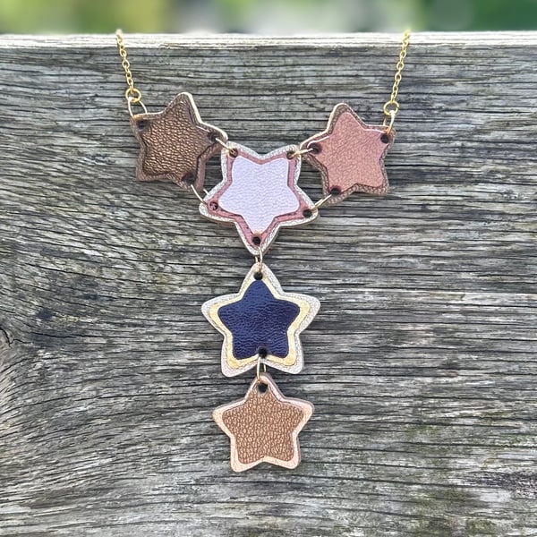 Star statement leather necklace