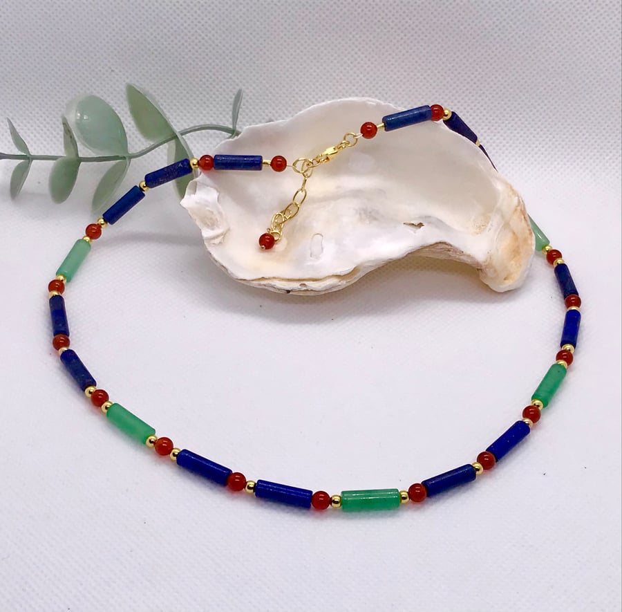 Gemstone beaded choker necklace