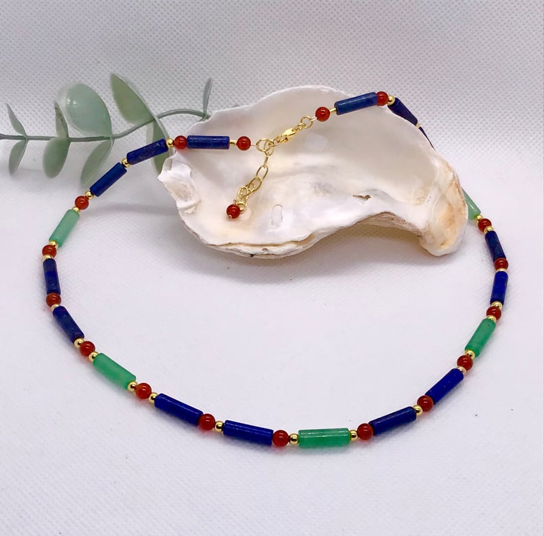 Gemstone beaded choker necklace