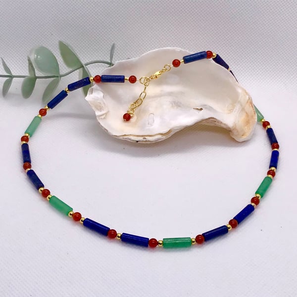 Gemstone beaded choker necklace