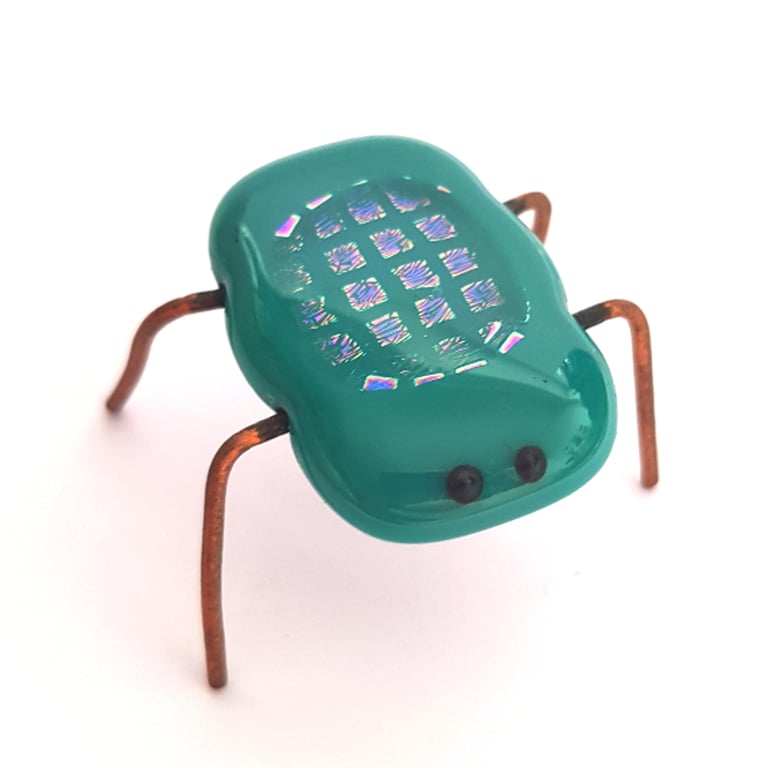 Turquoise Fused Glass Bug Ornament - Iridescent Insect Decoration