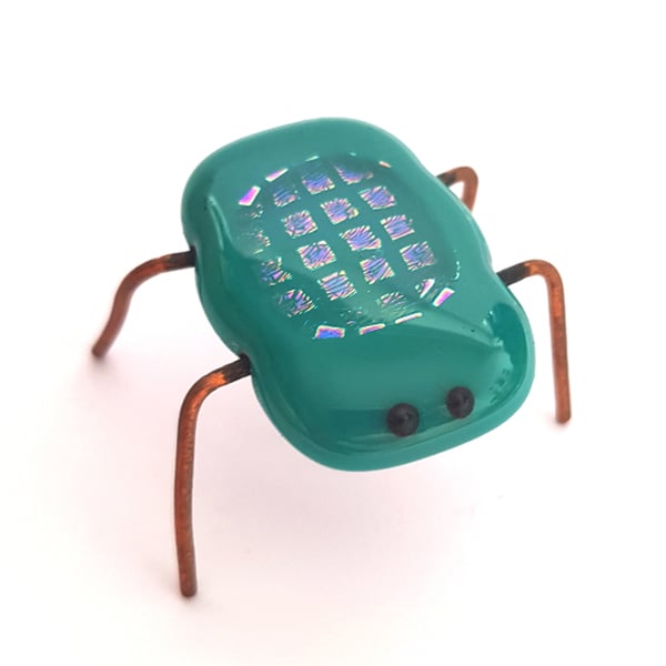 Turquoise Fused Glass Bug Ornament - Iridescent Insect Decoration