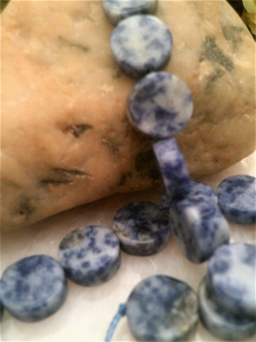Sodalite Coin Beads for Jewellery Making, Crafting, Blue Stones