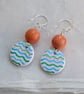 Painted green and blue polymer clay, coral jade and sterling silver earrings - Image 8