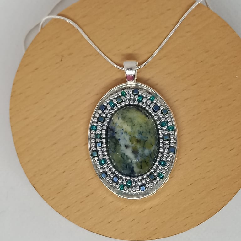 Kiwi Jasper Cabochon Pendant