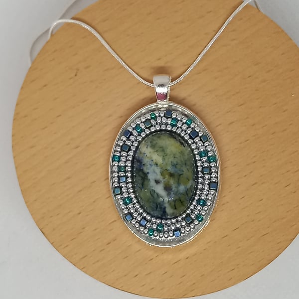 Kiwi Jasper Cabochon Pendant