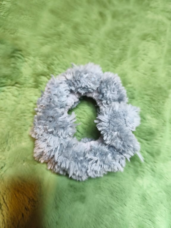 Silver with Grey Fur Trim Extra Small Scrunchies Hair Tie