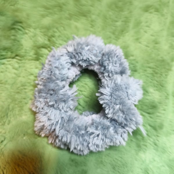 Silver with Grey Fur Trim Extra Small Scrunchies Hair Tie
