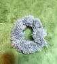 Silver with Grey Fur Trim Extra Small Scrunchies Hair Tie