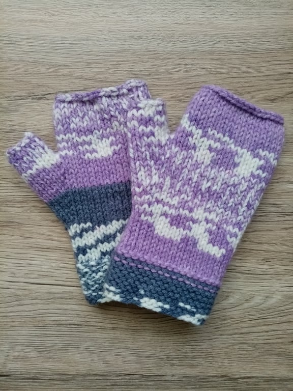 Merino Fair Isle Style Fingerless Gloves  