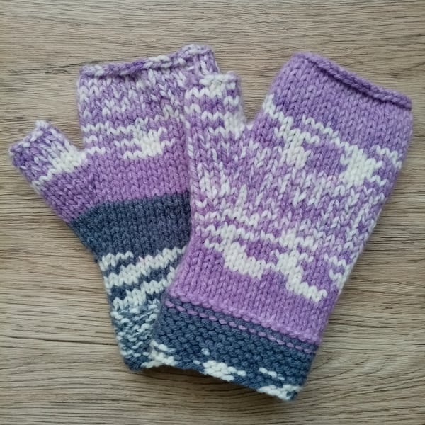 Merino Fair Isle style fingerless gloves 