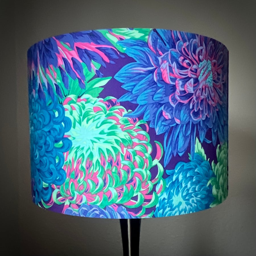 Chrysanthemum Lampshade, various sizes Kaffe Fassett, blue, green, purple