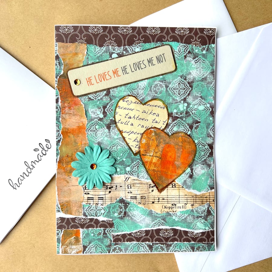 Valentine's Card 5 handmade mixed media artisan card A5