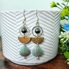 Minimalist Sterling Silver and Amazonite Crescent Earrings