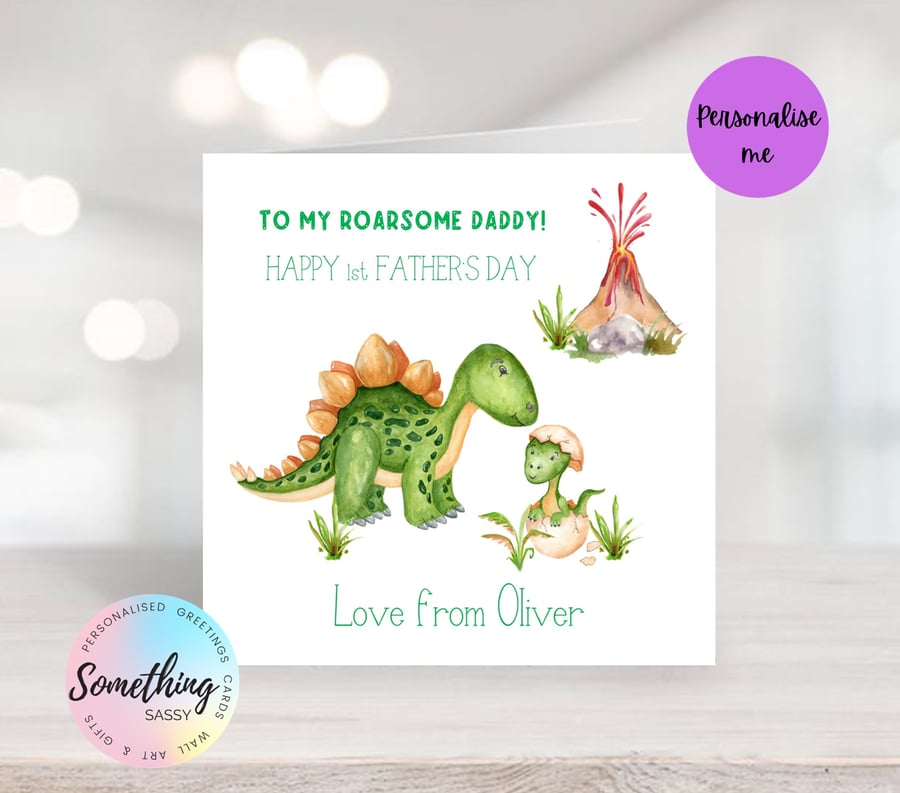 Personalised 1st Father's Day Card - Dinosaurs