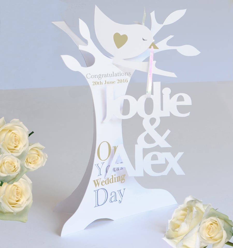 Personalised 3D Paper Cut Wedding,Engagement Card.
