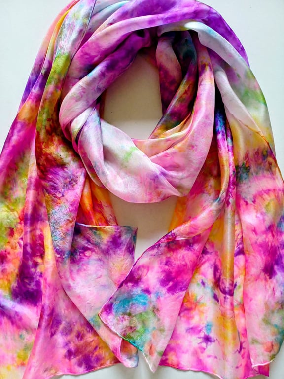 Stunning Hand Dyed Pure Silk Scarf. 'Flower Garden' Perfect For Summer