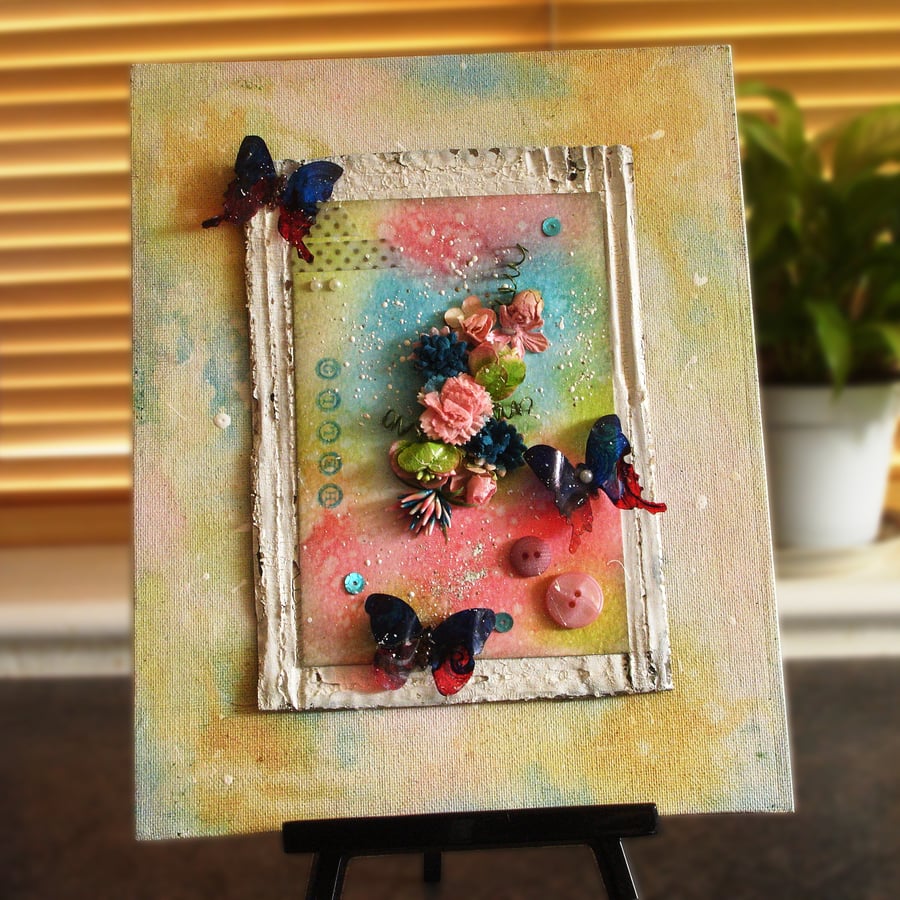 Butterfly Floral mixed media art