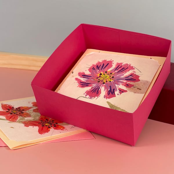 6 Boxed Hand Printed & Painted Notecards - Flowers