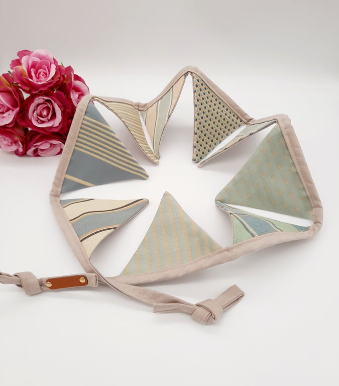 Green mini bunting with taupe backing.  Free uk delivery.  