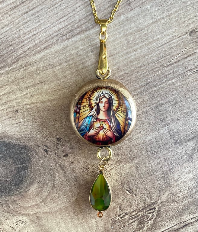 Sacred Heart Virgin Mary Handcrafted Pendant Necklace