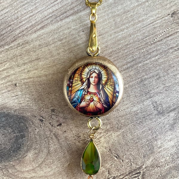 Sacred Heart Virgin Mary Handcrafted Pendant Necklace