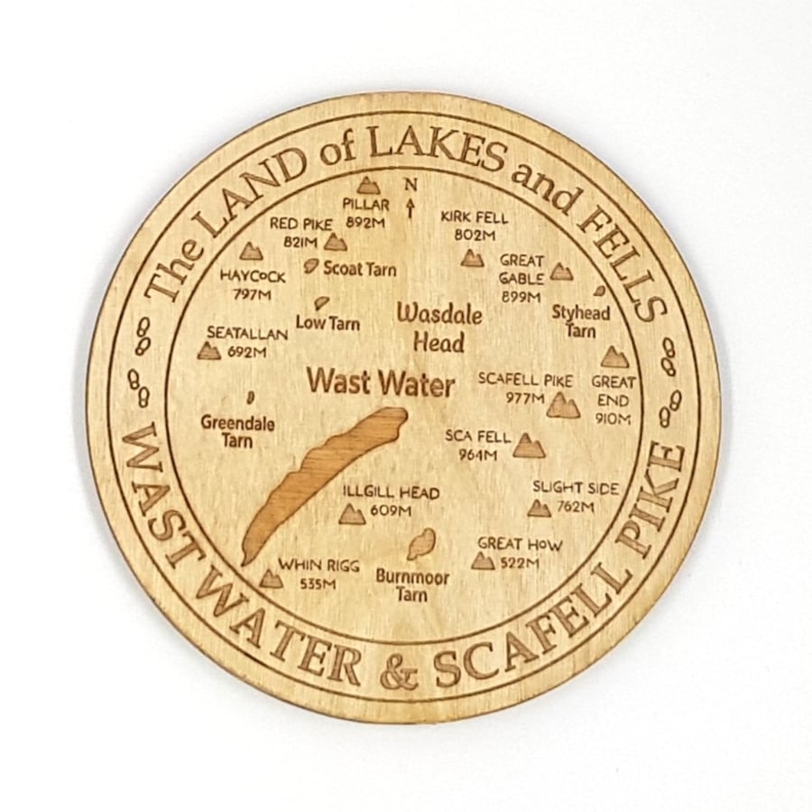 Wast Water and Scafell Pike Lakes and Fells Round Wooden Coaster,