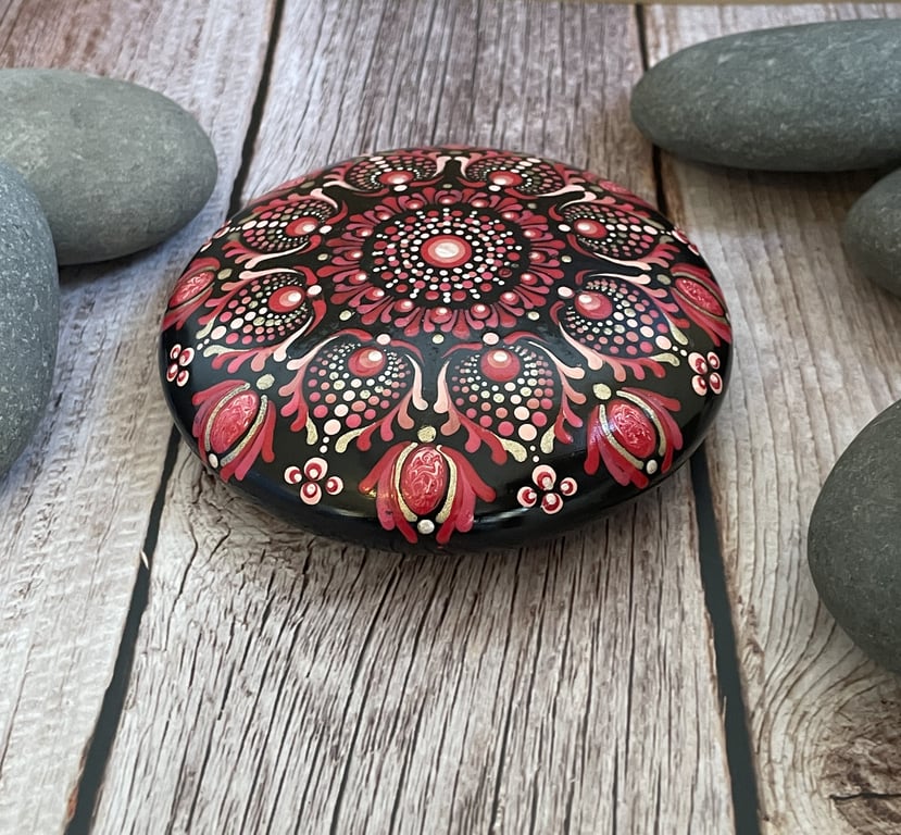 Pink Mandala Painted Rock Art Stone Acrylic Art Painting Hand Painted Unique