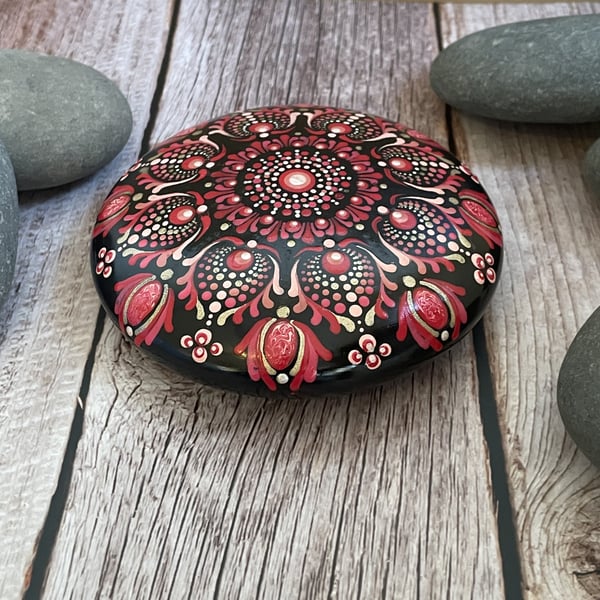 Pink Mandala Painted Rock Art Stone Acrylic Art Painting Hand Painted Unique