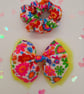 Set of 2 neon flower hair accessories,  clip on bow,scrunchie, yellow tulle. - Image 1