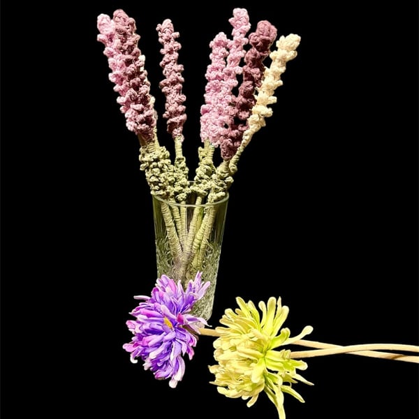 Set of 3 Lavender Stems, Flower Bouquet, Flowers, Crochet Lavender Stems
