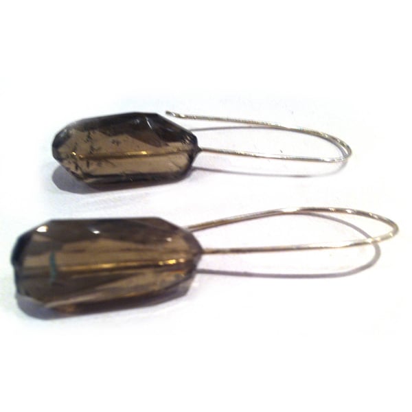Brown Smoky Quartz Nuggets Drop Earrings in sterling silver