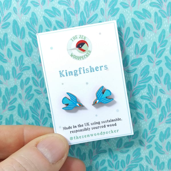 Kingfisher Stud Earrings, Bird Jewellery, Silver Plated or Sterling Silver Backs