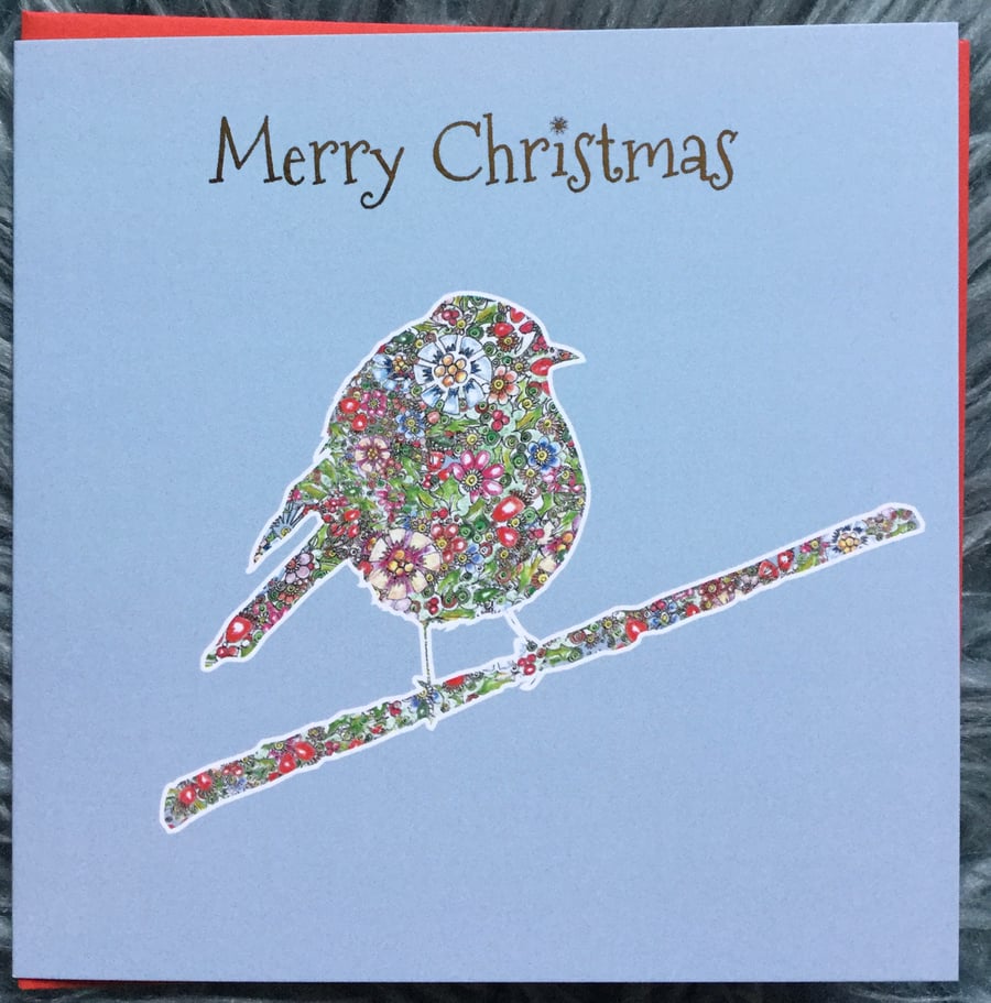 Little Rosehip Robin individual Christmas card