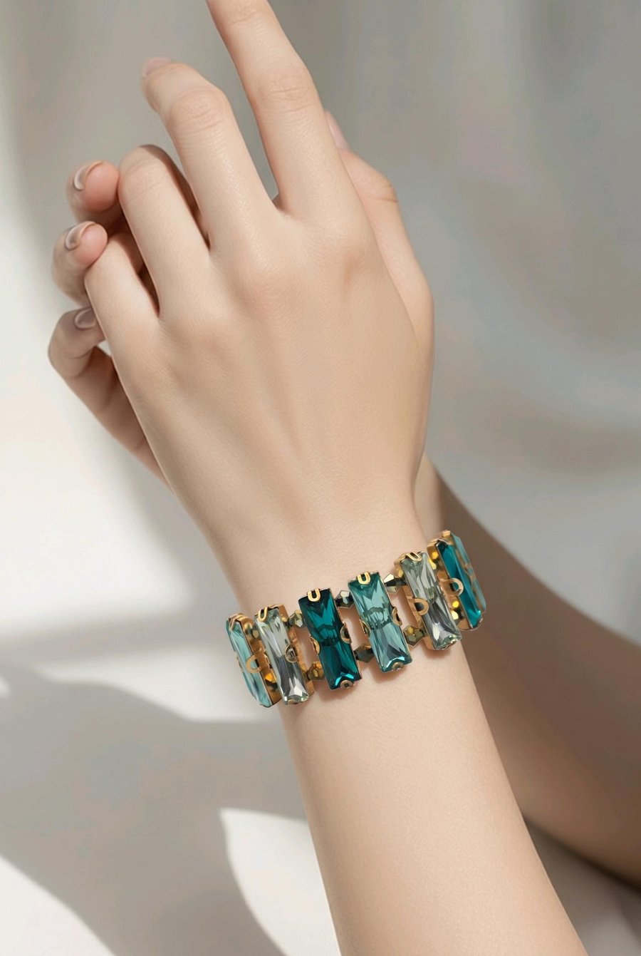 Ombre Crystal Stretch Bracelet Blue Green Glass Crystals Bracelet 