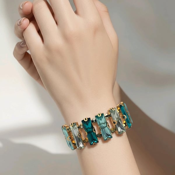 Ombre Crystal Stretch Bracelet Blue Green Glass Crystals Bracelet 