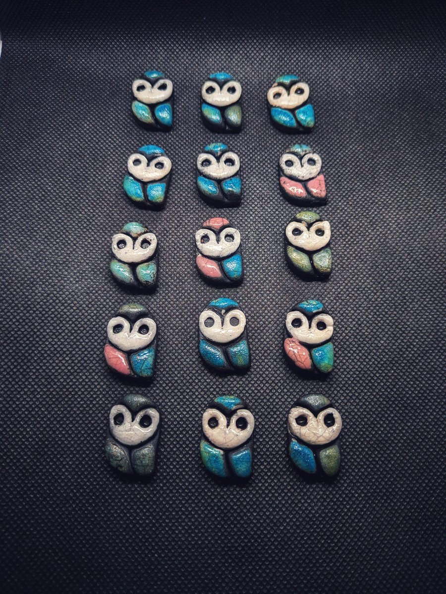 Raku Fired Owl (fridge magnet or pin)