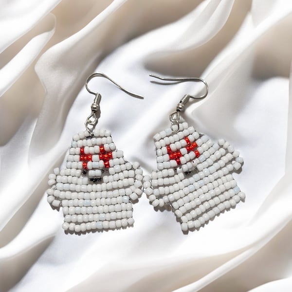 Handmade Spooky Ghost Beaded Drop Earrings