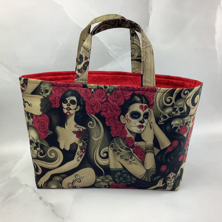 Day of the dead tote bag, Gothic Las Elegantes shopper, handmade in Sussex