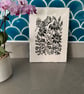 Pretty Wildflowers and Butterfly Original Lino Print - Unframed  - Image 5