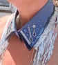 Sequinned Neckcessorie -  Blue pinstripe and silver rhinestone