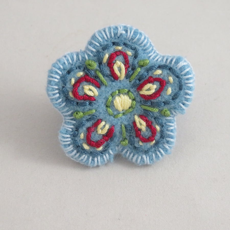 Blue Wool Flower Hair Clip 