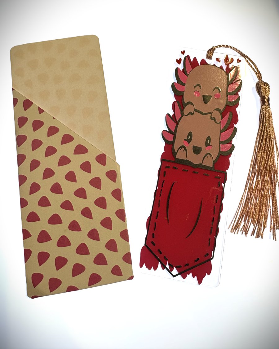 Cute Axolotl Pocket Bookmark – Acrylic & Vinyl, Sealed with Tassel