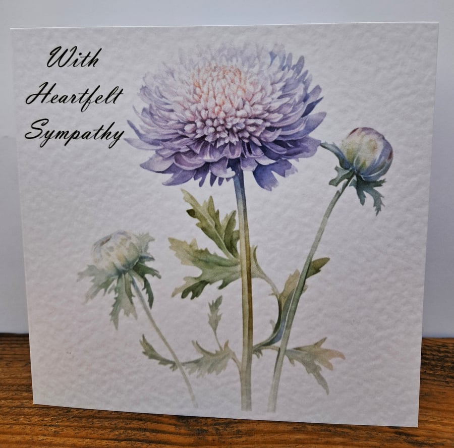 C6725  With Heartfelt Sympathy Card,  Hammered Card, Mauve Flower,