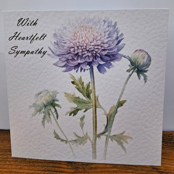 C6725  With Heartfelt Sympathy Card,  Hammered Card, Mauve Flower,